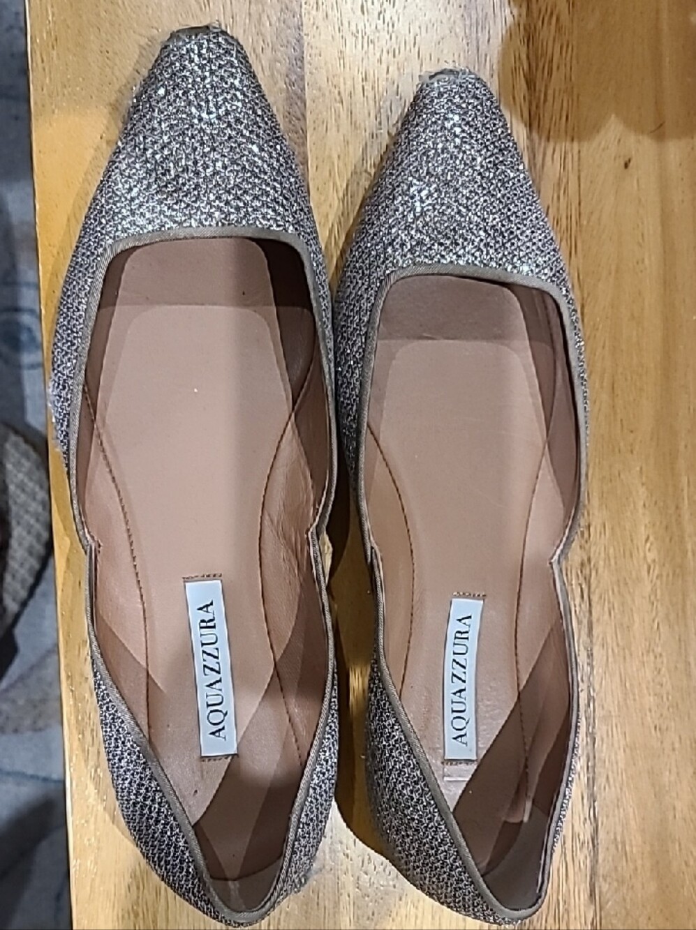 Aquazzura Silver Glitter Pointed-Toe Flats